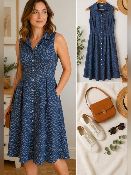 Birds Of North America Dresses & Skirts - Birds of North America Blue Polka Dot Shirt Dress Button Front Fit&Flare Size 12